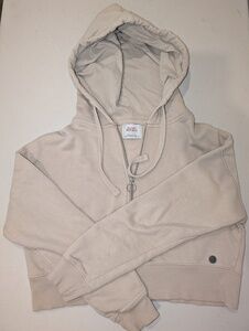 Pacific Republic Crop Top Zip-Up Hoodie - Tan with brand badge. XS